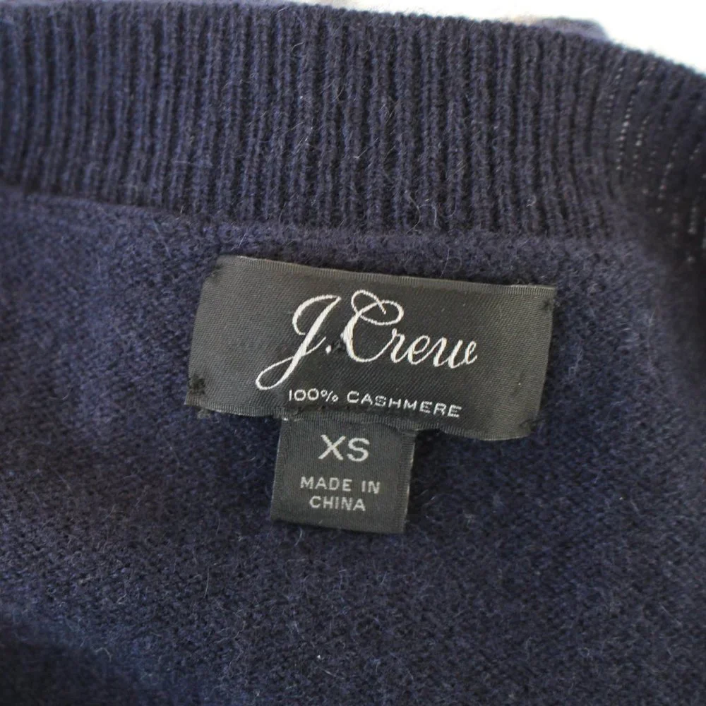 J. Crew Cashmere Everyday Navy Tan Leopard Print Crewneck Sweater XS Pullover